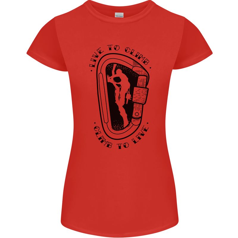 Rock Climbing Live to Climb  Climber Womens Petite Cut T-Shirt Red