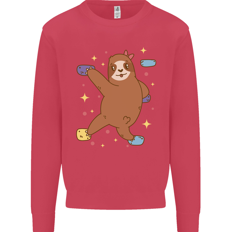 Rock Climbing Sloth Climber Kids Sweatshirt Jumper Heliconia