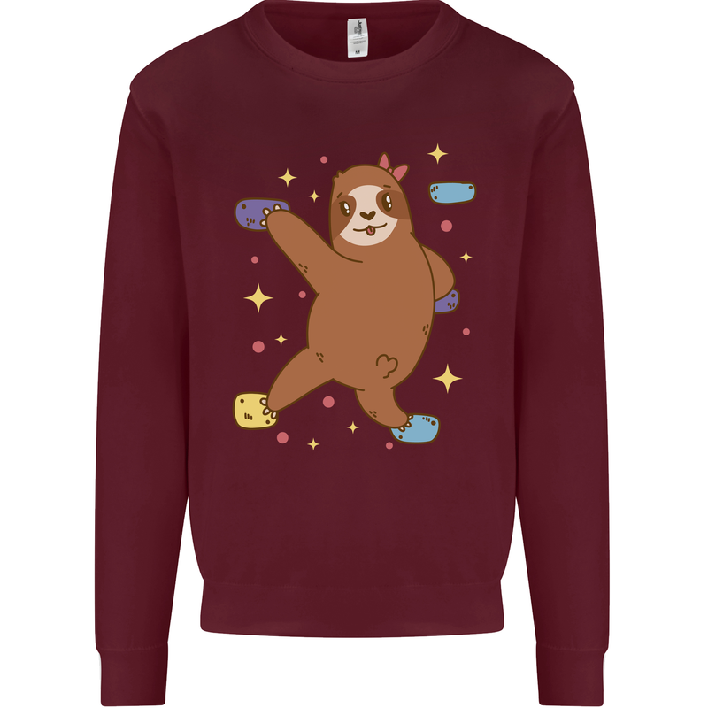 Rock Climbing Sloth Climber Kids Sweatshirt Jumper Maroon