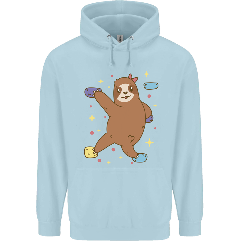 Rock Climbing Sloth Climber Mens 80% Cotton Hoodie Light Blue