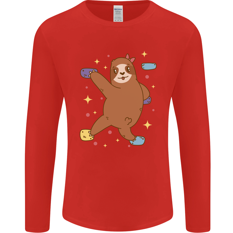 Rock Climbing Sloth Climber Mens Long Sleeve T-Shirt Red