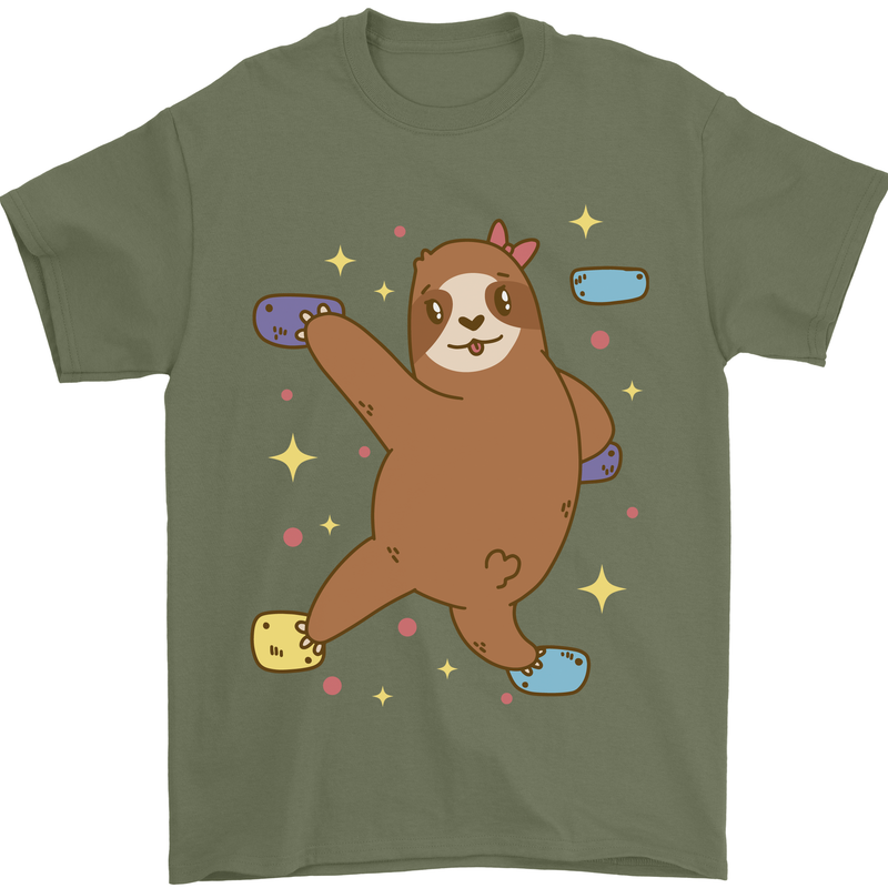 Rock Climbing Sloth Climber Mens T-Shirt 100% Cotton Military Green