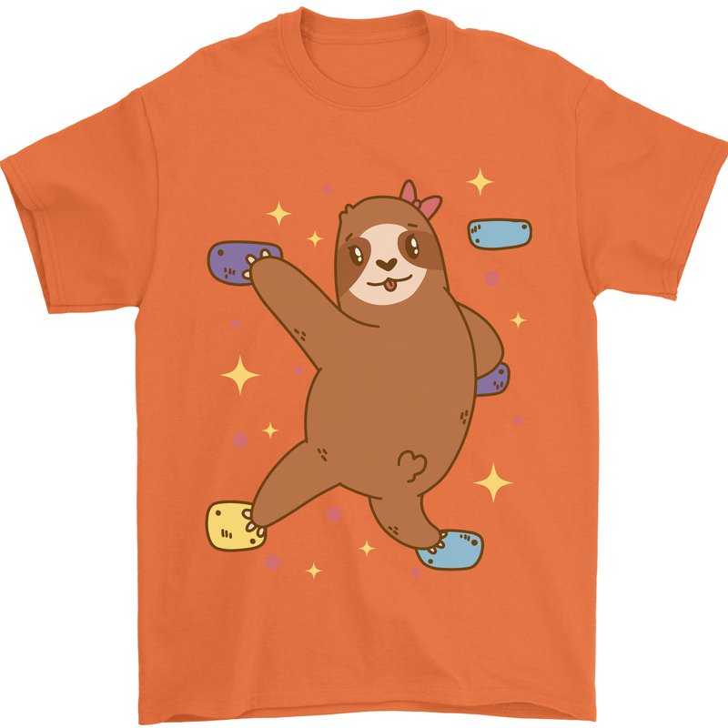 Rock Climbing Sloth Climber Mens T-Shirt 100% Cotton Orange