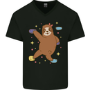 Rock Climbing Sloth Climber Mens V-Neck Cotton T-Shirt Black