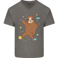 Rock Climbing Sloth Climber Mens V-Neck Cotton T-Shirt Charcoal