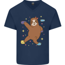 Rock Climbing Sloth Climber Mens V-Neck Cotton T-Shirt Navy Blue