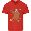 Rock Climbing Sloth Climber Mens V-Neck Cotton T-Shirt Red