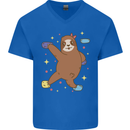 Rock Climbing Sloth Climber Mens V-Neck Cotton T-Shirt Royal Blue