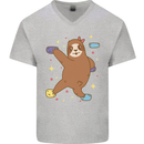 Rock Climbing Sloth Climber Mens V-Neck Cotton T-Shirt Sports Grey