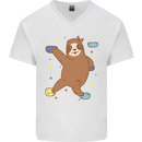 Rock Climbing Sloth Climber Mens V-Neck Cotton T-Shirt White