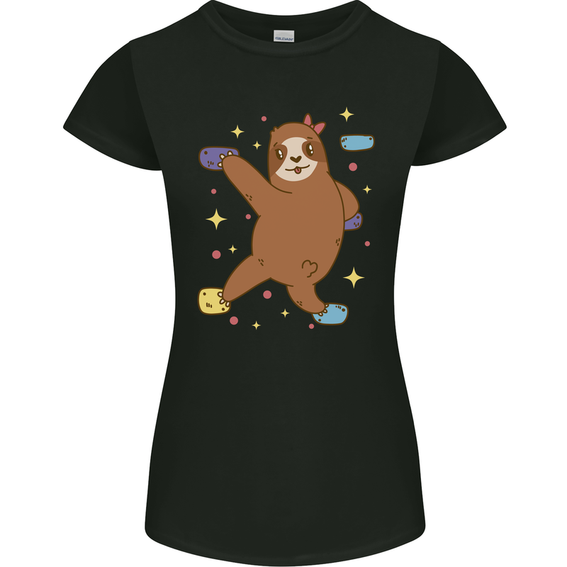 Rock Climbing Sloth Climber Womens Petite Cut T-Shirt Black