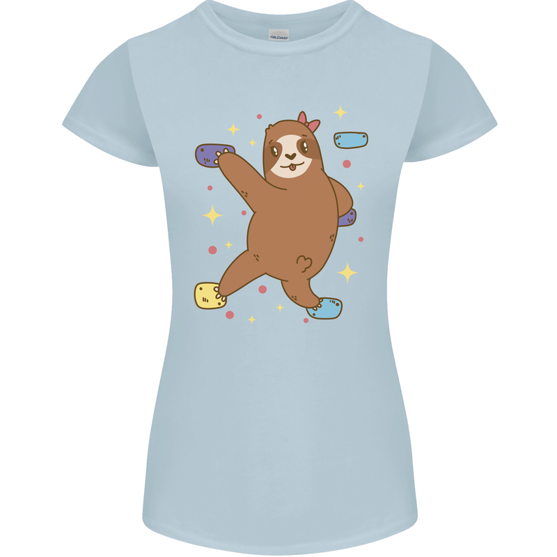 Rock Climbing Sloth Climber Womens Petite Cut T-Shirt Light Blue