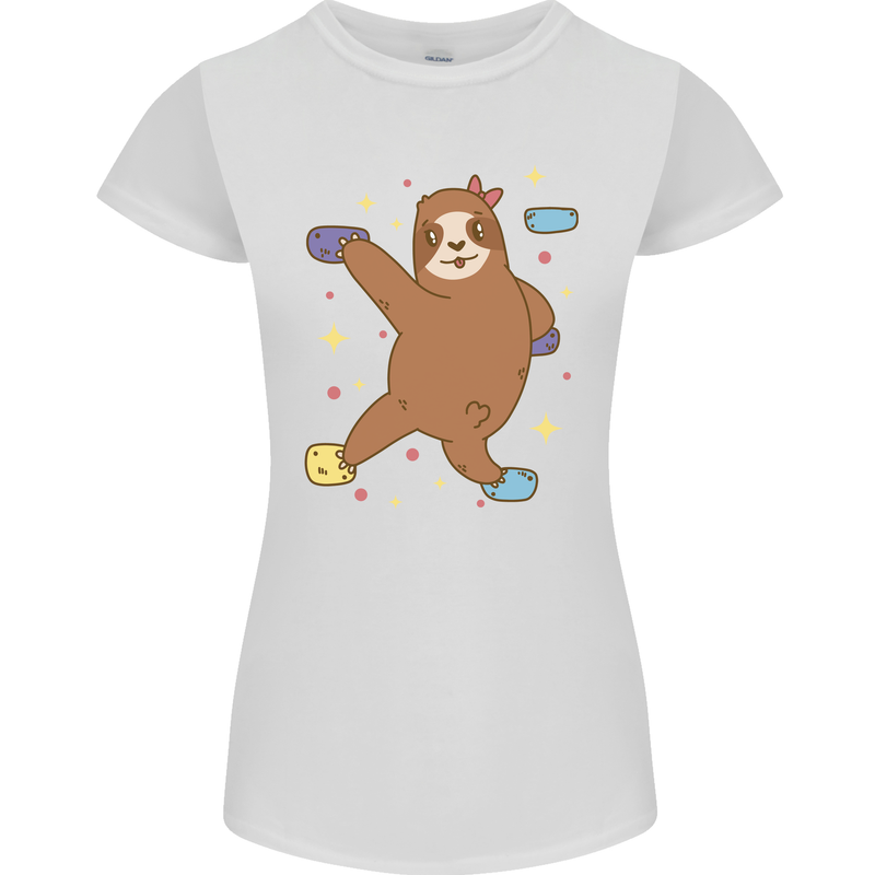 Rock Climbing Sloth Climber Womens Petite Cut T-Shirt White