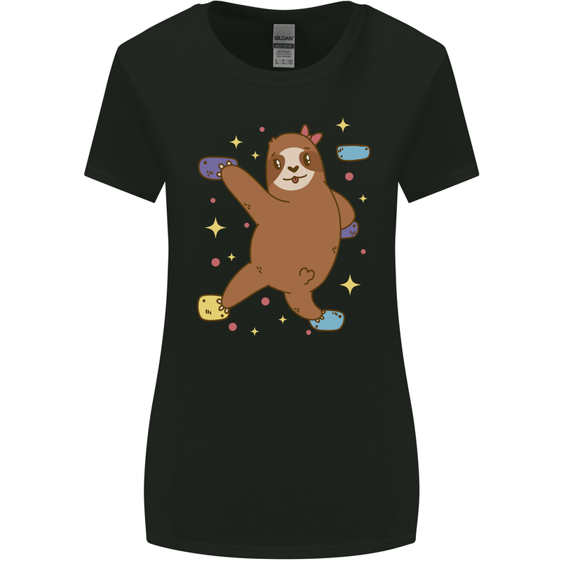 Rock Climbing Sloth Climber Womens Wider Cut T-Shirt Black