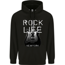 Rock Life Electric Guitar Music New York Band Mens 80% Cotton Hoodie Black