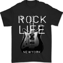 Rock Life Electric Guitar Music New York Band Mens T-Shirt 100% Cotton Black