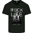Rock Life Electric Guitar Music New York Band Mens V-Neck Cotton T-Shirt Black