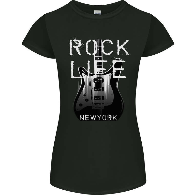 Rock Life Electric Guitar Music New York Band Womens Petite Cut T-Shirt Black