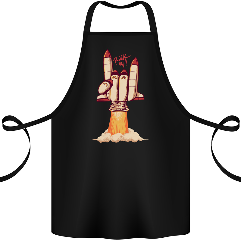 Rock On Salute Funny Space Rocket Ship Cotton Apron 100% Organic Black