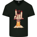Rock On Salute Funny Space Rocket Ship Mens V-Neck Cotton T-Shirt Black