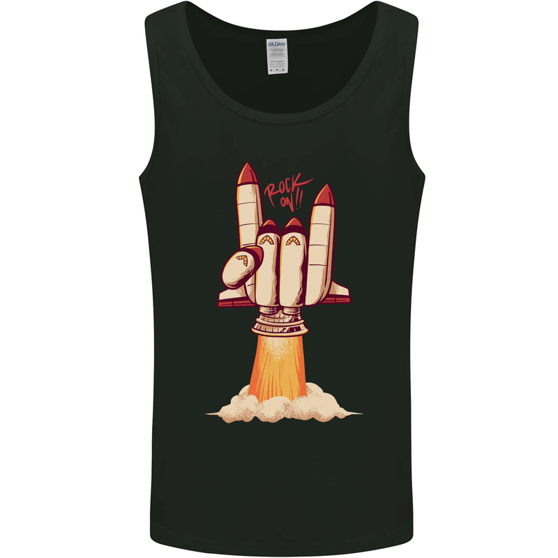 Rock On Salute Funny Space Rocket Ship Mens Vest Tank Top Black