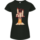 Rock On Salute Funny Space Rocket Ship Womens Petite Cut T-Shirt Black