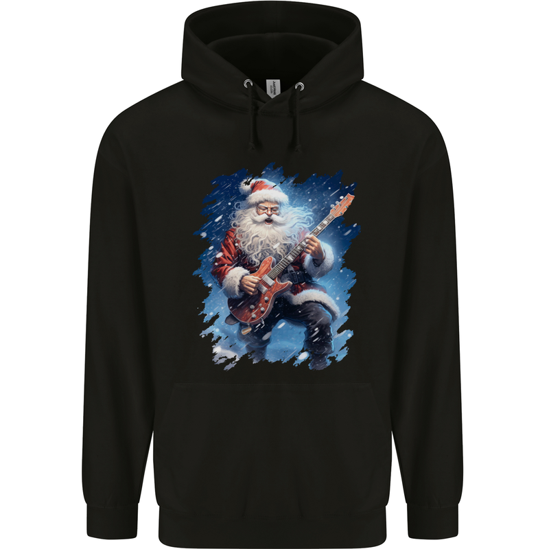 Rock Santa Playing Electric Guitar Christmas Xmas Childrens Kids Hoodie Black