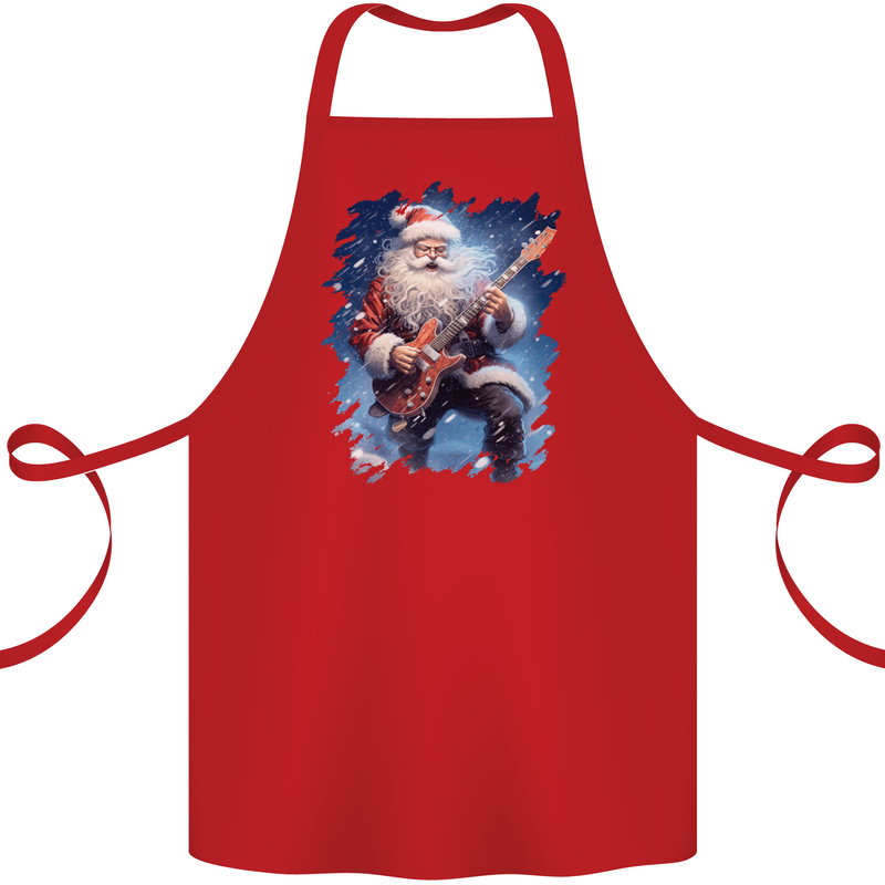 Rock Santa Playing Electric Guitar Christmas Xmas Cotton Apron 100% Organic Red