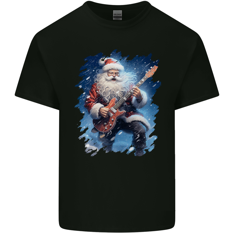 Rock Santa Playing Electric Guitar Christmas Xmas Mens Cotton T-Shirt Tee Top Black