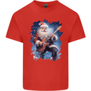 Rock Santa Playing Electric Guitar Christmas Xmas Mens Cotton T-Shirt Tee Top Red