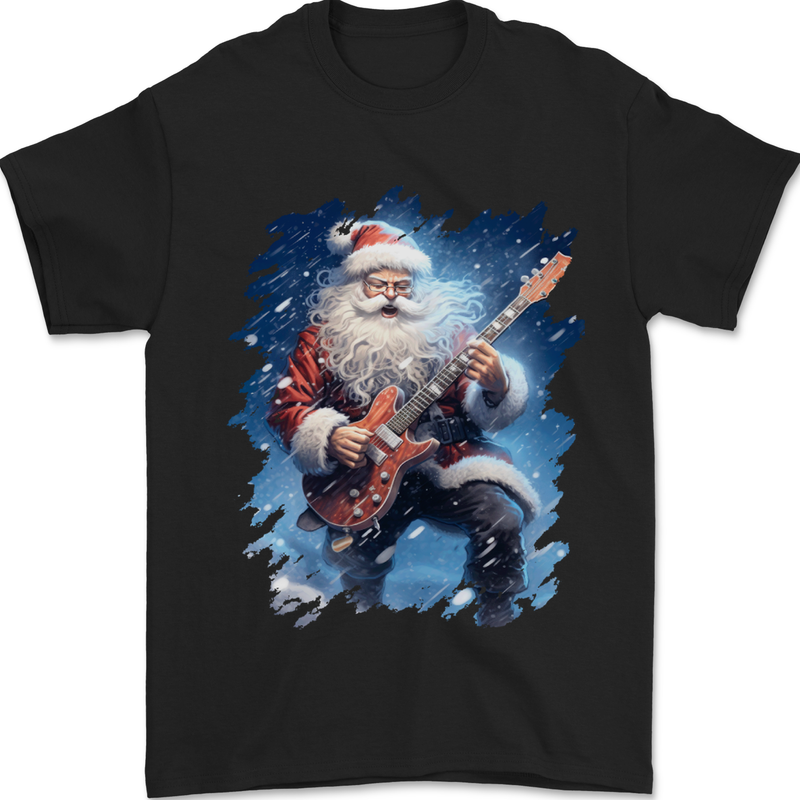 Rock Santa Playing Electric Guitar Christmas Xmas Mens T-Shirt 100% Cotton Black