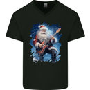 Rock Santa Playing Electric Guitar Christmas Xmas Mens V-Neck Cotton T-Shirt Black