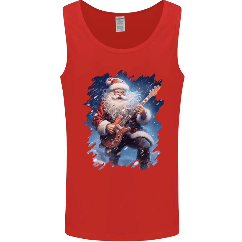 Rock Santa Playing Electric Guitar Christmas Xmas Mens Vest Tank Top Red