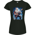 Rock Santa Playing Electric Guitar Christmas Xmas Womens Petite Cut T-Shirt Black