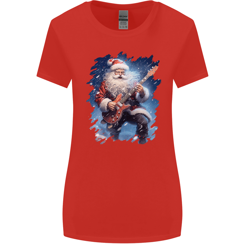 Rock Santa Playing Electric Guitar Christmas Xmas Womens Wider Cut T-Shirt Red