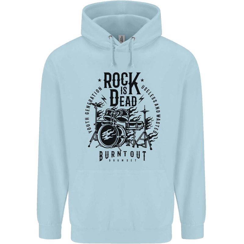 Rock is Dead Drum Kit Drummer Drumming Childrens Kids Hoodie Light Blue