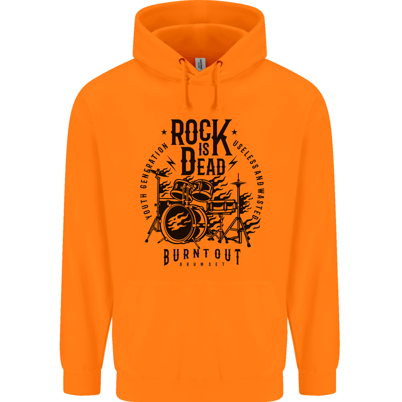 Rock is Dead Drum Kit Drummer Drumming Childrens Kids Hoodie Orange