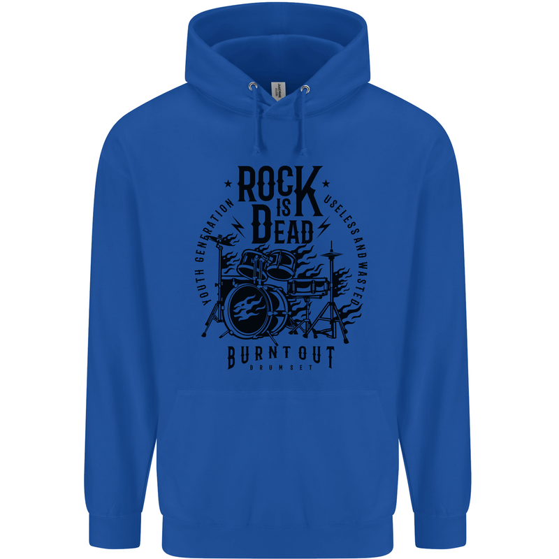 Rock is Dead Drum Kit Drummer Drumming Childrens Kids Hoodie Royal Blue