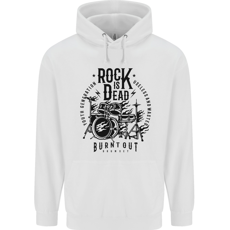 Rock is Dead Drum Kit Drummer Drumming Childrens Kids Hoodie White