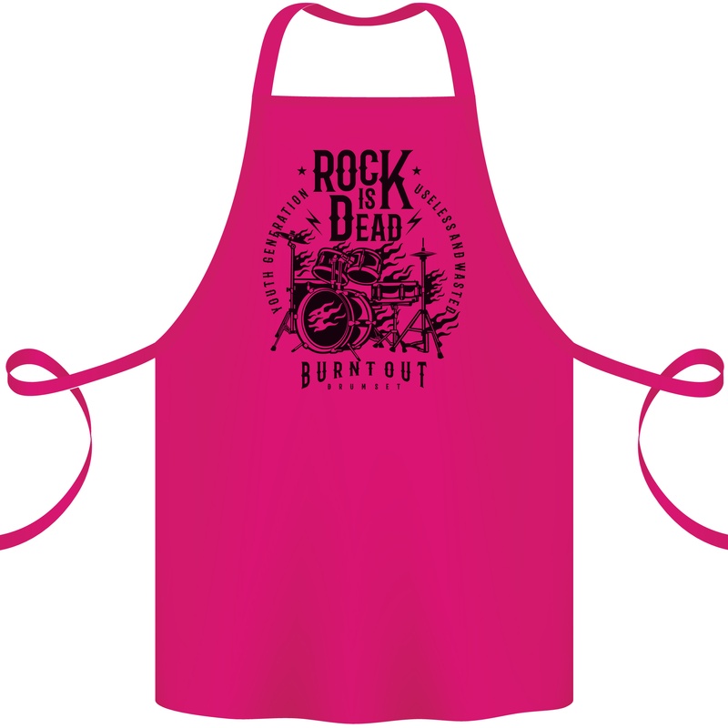 Rock is Dead Drum Kit Drummer Drumming Cotton Apron 100% Organic Pink