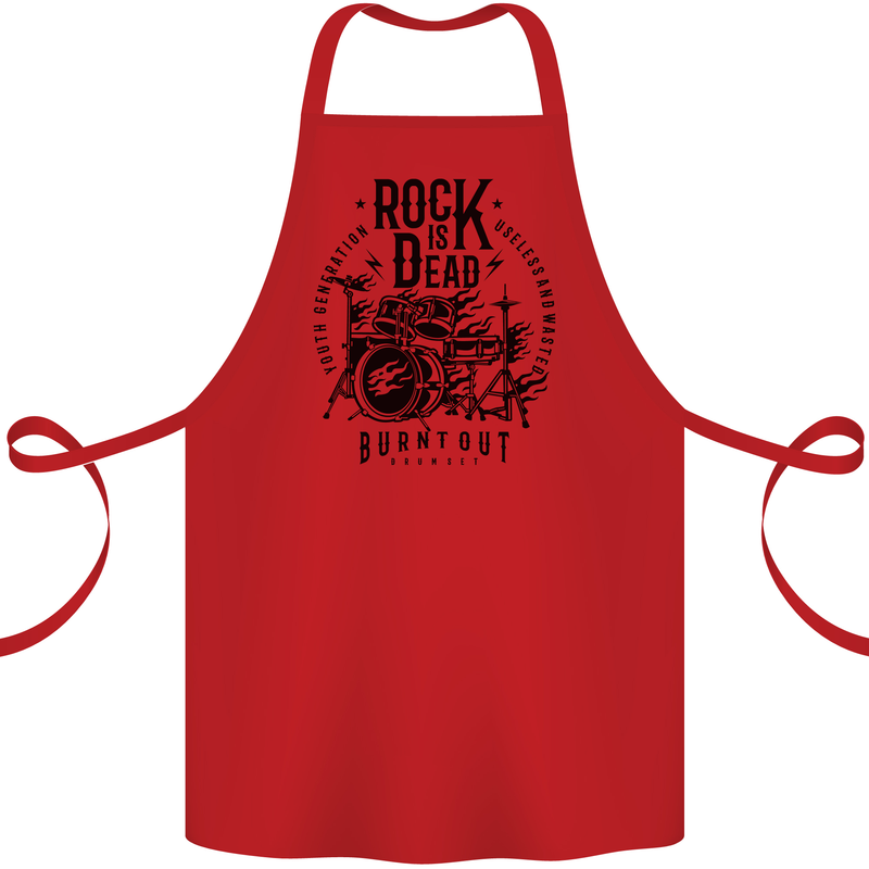 Rock is Dead Drum Kit Drummer Drumming Cotton Apron 100% Organic Red