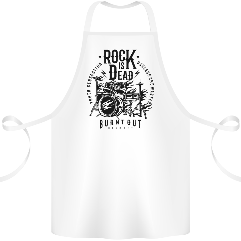 Rock is Dead Drum Kit Drummer Drumming Cotton Apron 100% Organic White