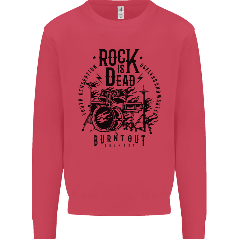 Rock is Dead Drum Kit Drummer Drumming Kids Sweatshirt Jumper Heliconia