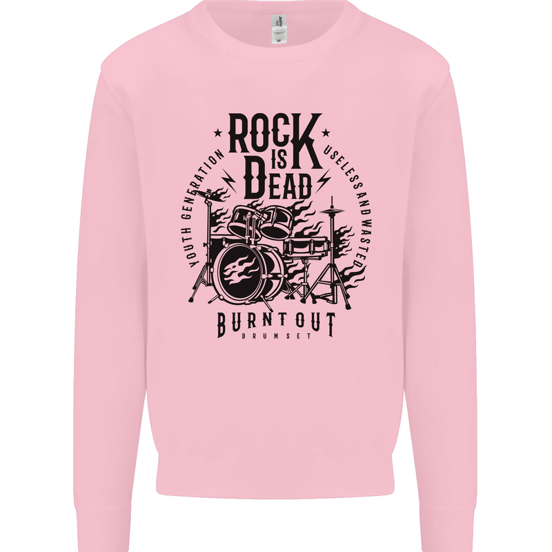 Rock is Dead Drum Kit Drummer Drumming Kids Sweatshirt Jumper Light Pink