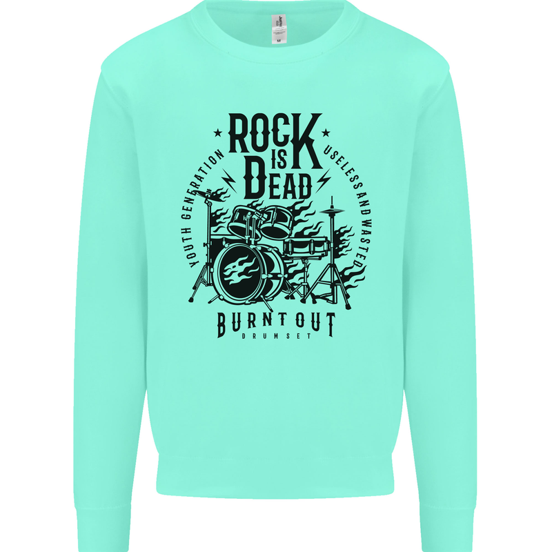 Rock is Dead Drum Kit Drummer Drumming Kids Sweatshirt Jumper Peppermint