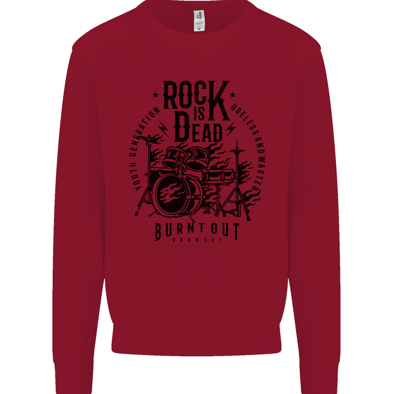 Rock is Dead Drum Kit Drummer Drumming Kids Sweatshirt Jumper Red