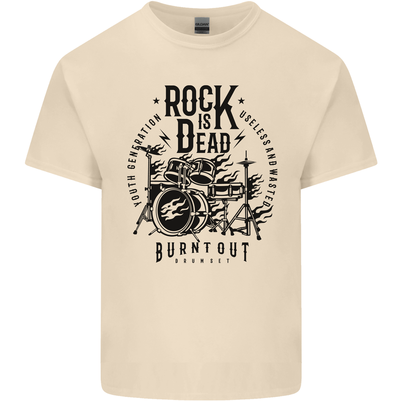 Rock is Dead Drum Kit Drummer Drumming Mens Cotton T-Shirt Tee Top Natural