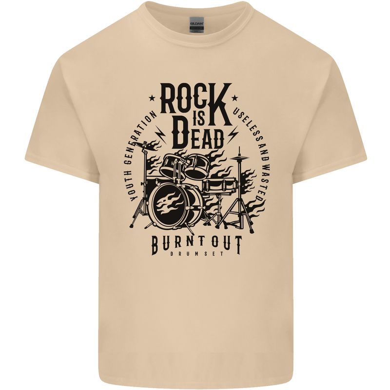 Rock is Dead Drum Kit Drummer Drumming Mens Cotton T-Shirt Tee Top Sand