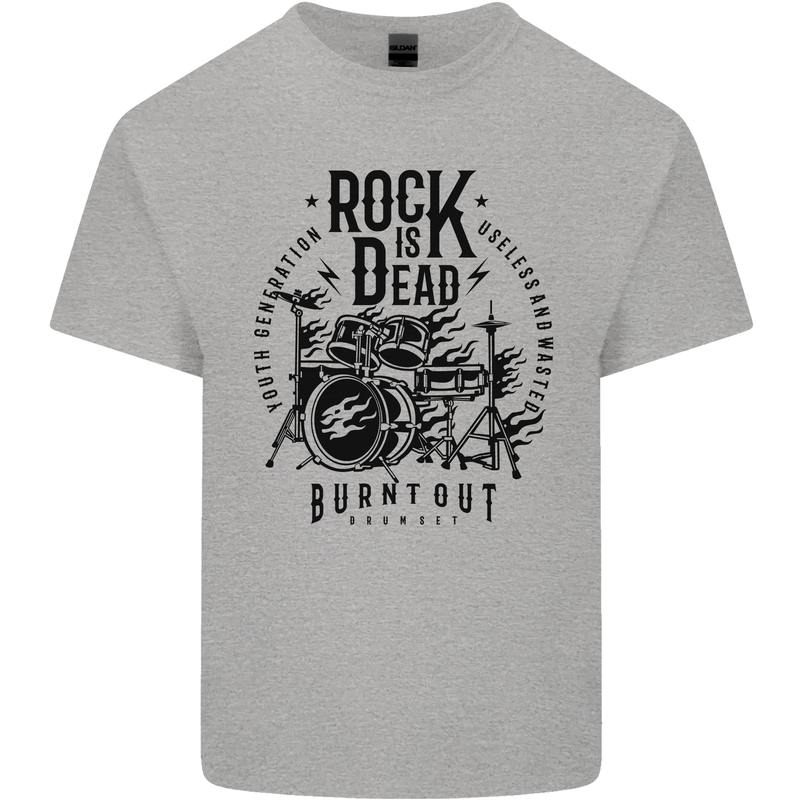 Rock is Dead Drum Kit Drummer Drumming Mens Cotton T-Shirt Tee Top Sports Grey