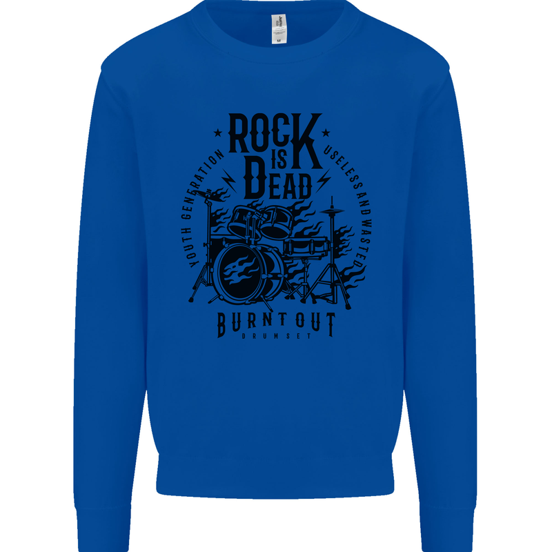 Rock is Dead Drum Kit Drummer Drumming Mens Sweatshirt Jumper Royal Blue